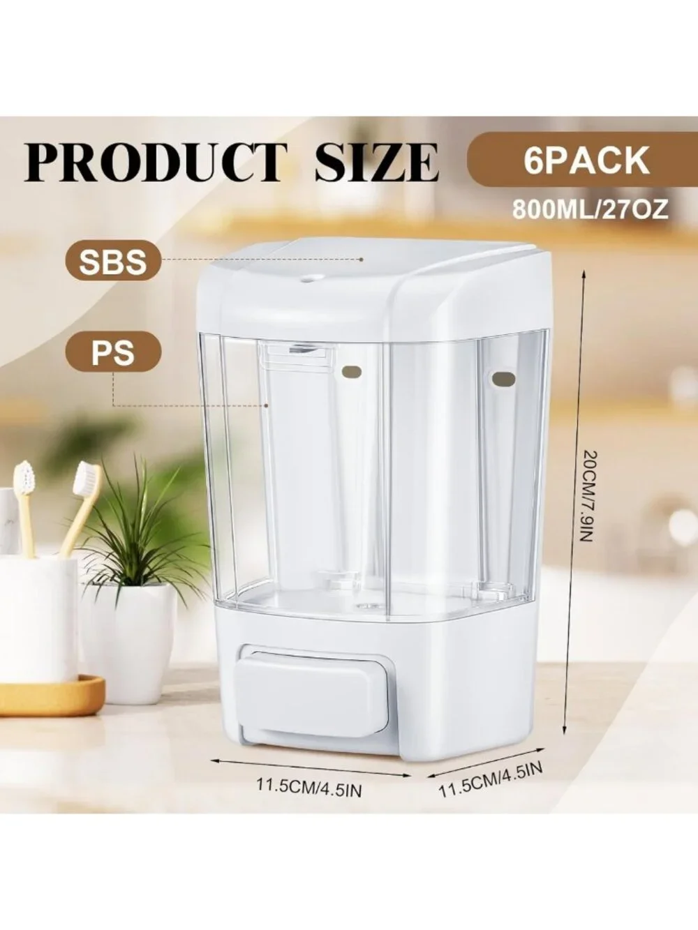 6 Pcs Wall Mounted Soap Dispenser Set, 27 Oz, Stylish White Bathroom Organizer